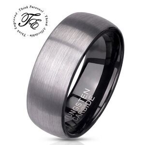Men's Real Black and Silver Tungsten Wedding Ring Brushed Steel Band -